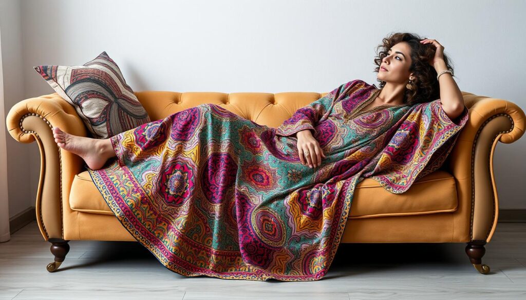 colorful print lounging kaftans